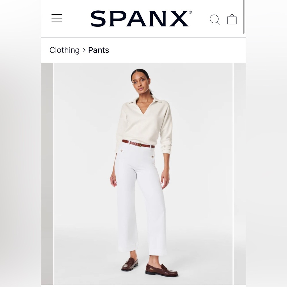 SPANX White Stretch Twill Pull on Cropped Pant